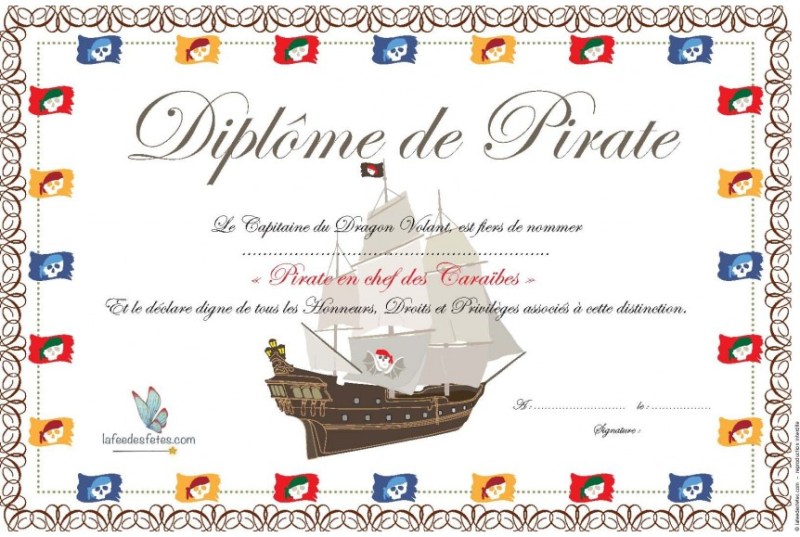 Parchemin mort tete invitations pirates diplome gratuites bord gratuite piraten modèle 1936 carton tresor garcon chasse votre tête thème fête Diplome de pirate a imprimer gratuit